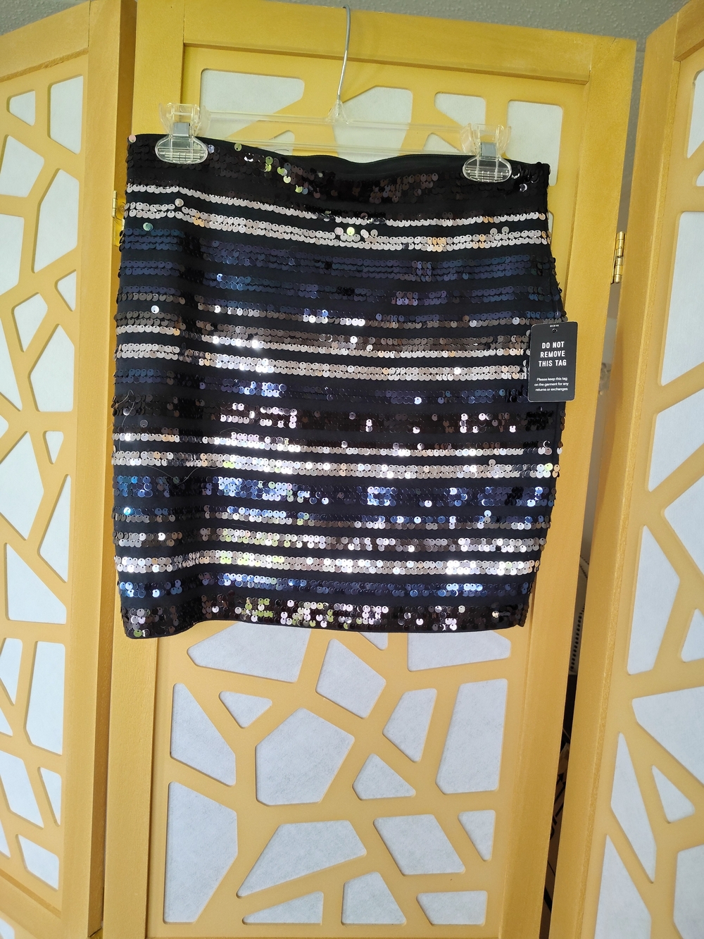 Express Sequin Stripe Mini Skirt - Black Silver